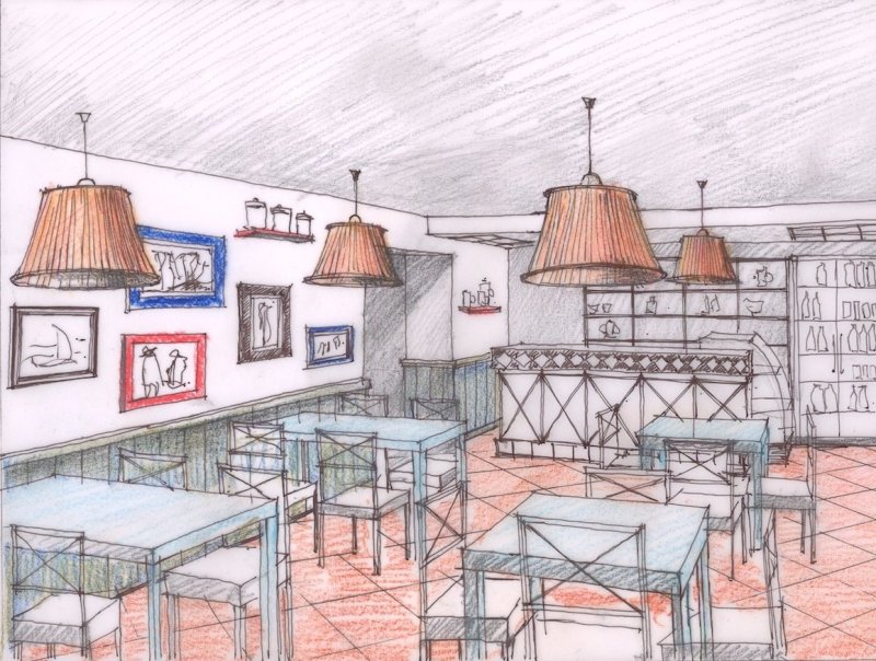 эскиз интерьера кафе
