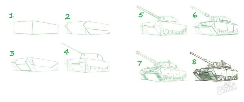Поэтапный рисунок танка
