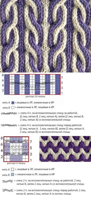 Двухцветный узор для шарфа спицами схемы