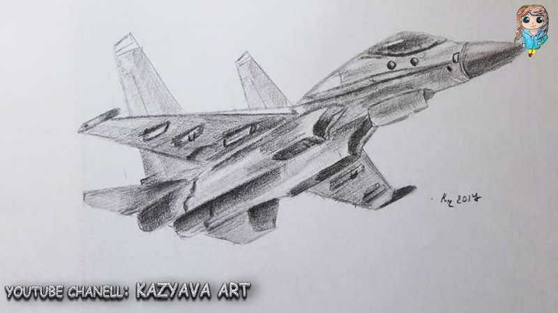 Самолёт рисунок карандашом