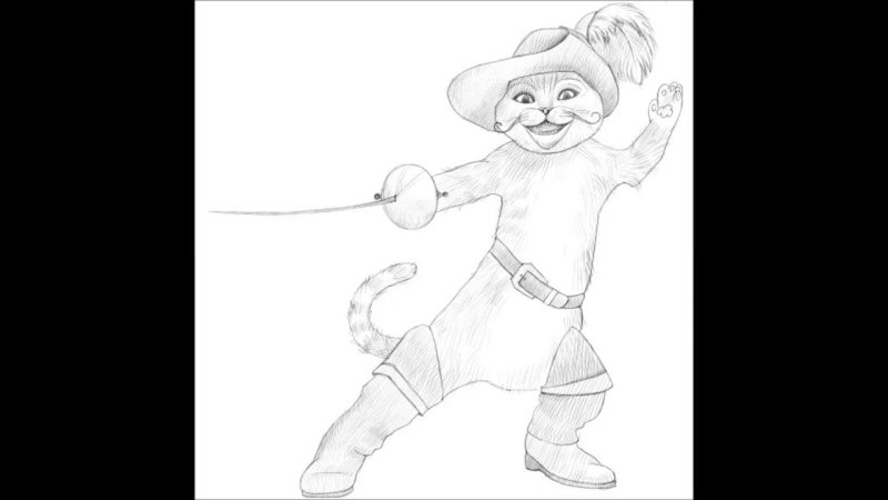 Рисунки для срисовки кот в сапогах