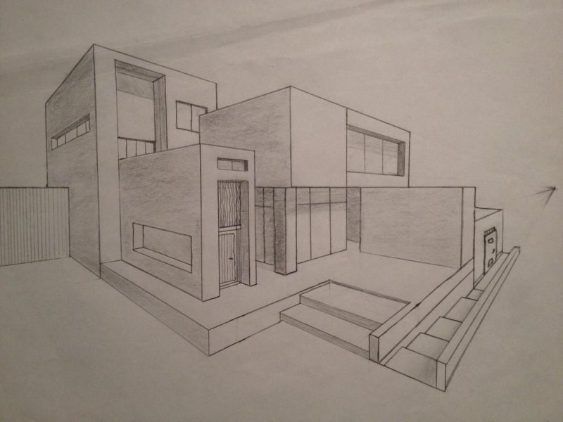 Современное здание карандашом