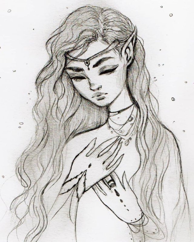 Эльфийка рисунок карандашом