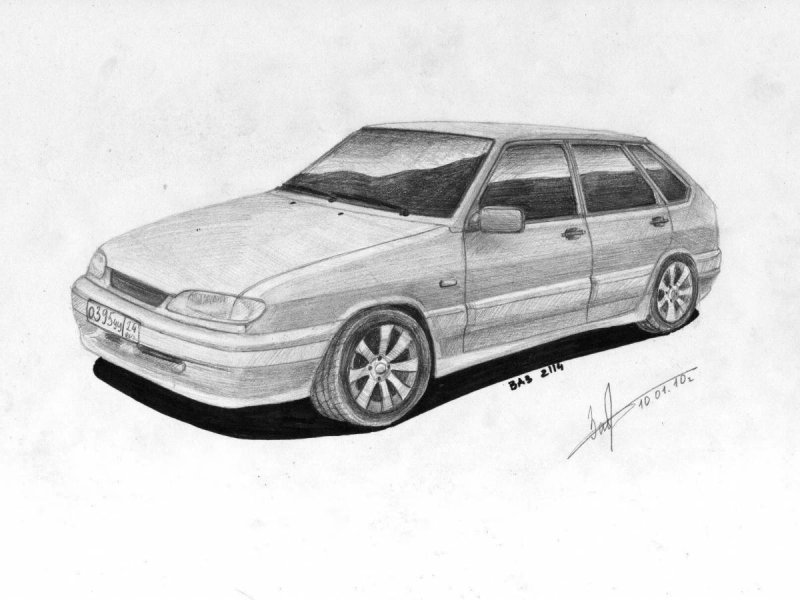 ВАЗ 2114 рисунок карандашом спереди