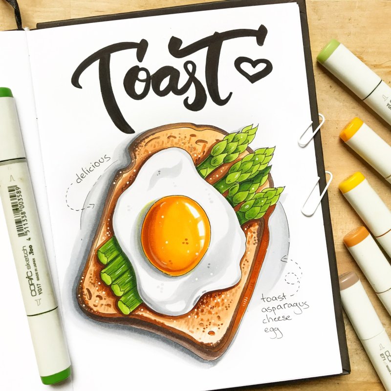 рисунки для скетчбука маркерами легкие еда