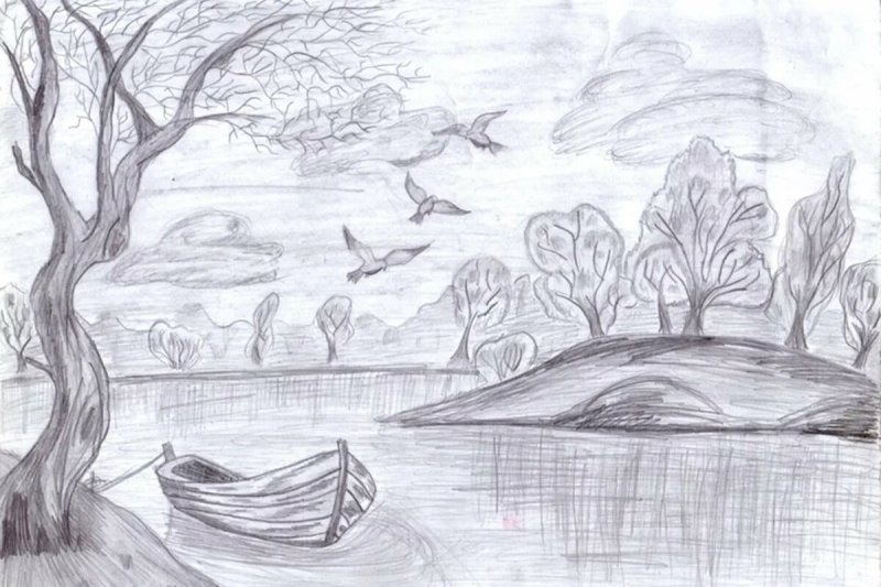 рисунки карандашом природа