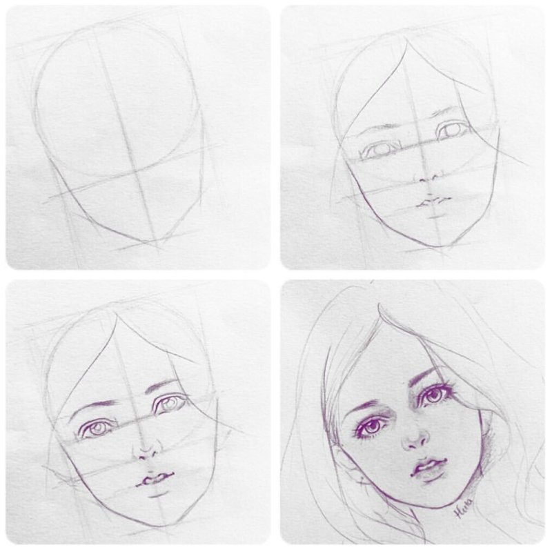 рисование лица поэтапно