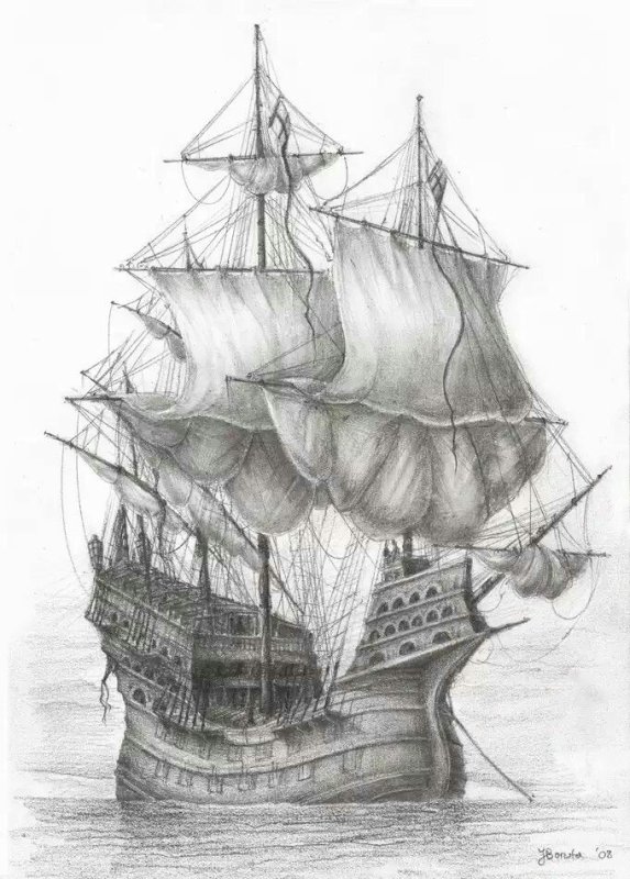 Парусник рисунок карандашом