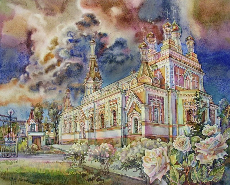 Покровский собор акварелью