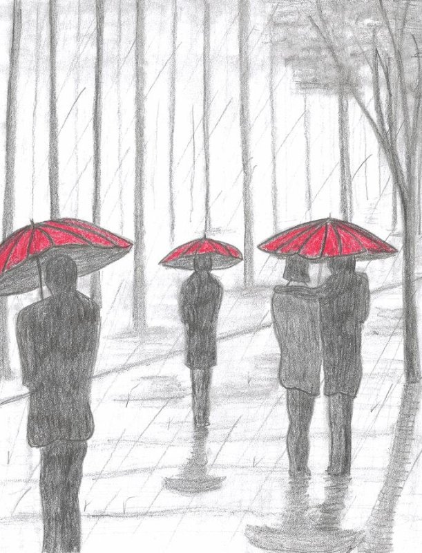 рисунок человек под дождем