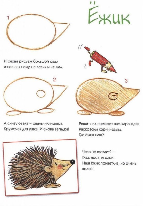 Уроки рисования для детей Ежик