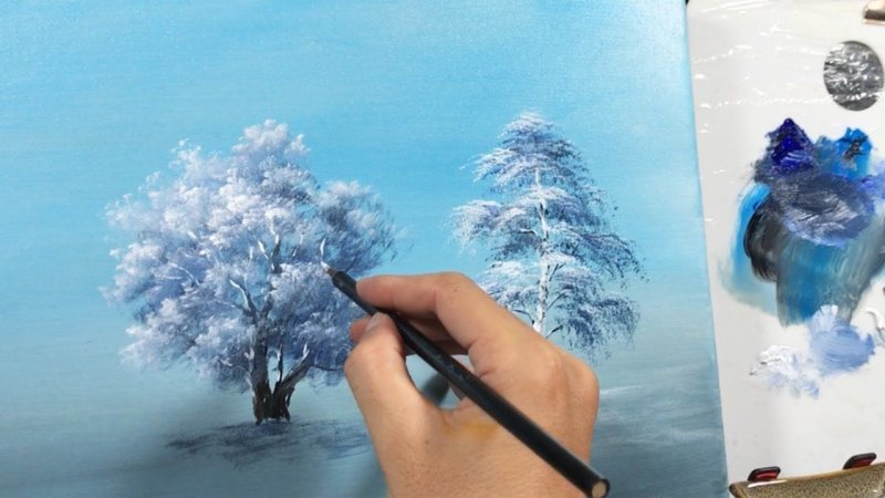 Рисунок зима красками