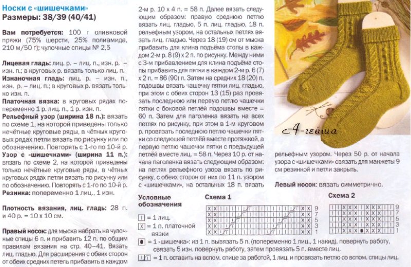Носки спицами с узором косы схемы и описание