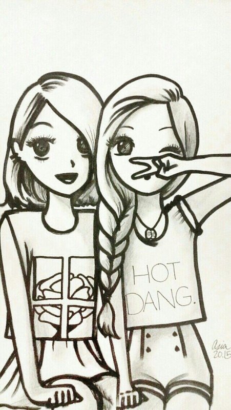 подружки рисунок карандашом