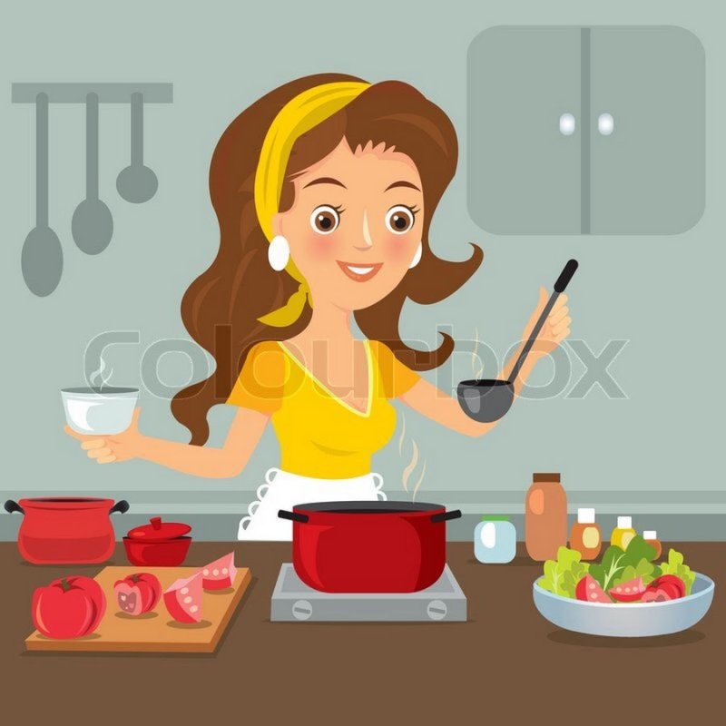 Рисованные женщины на кухне