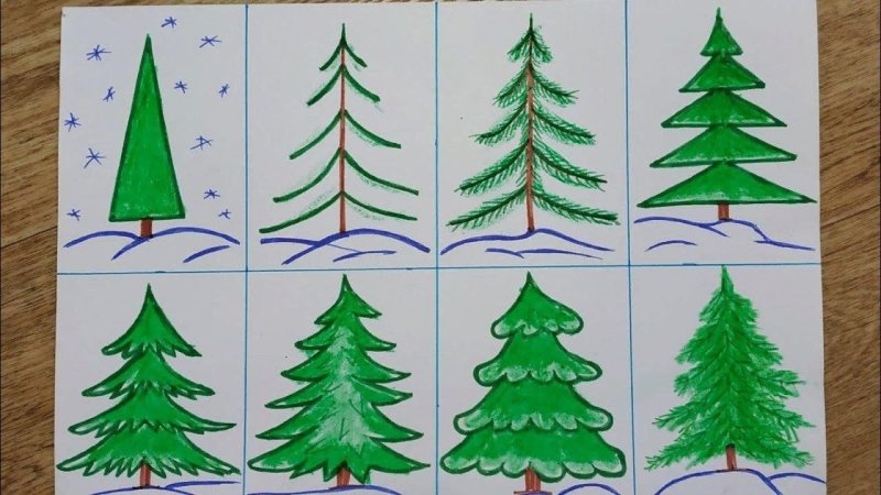 Поэтапное рисование елки для детей