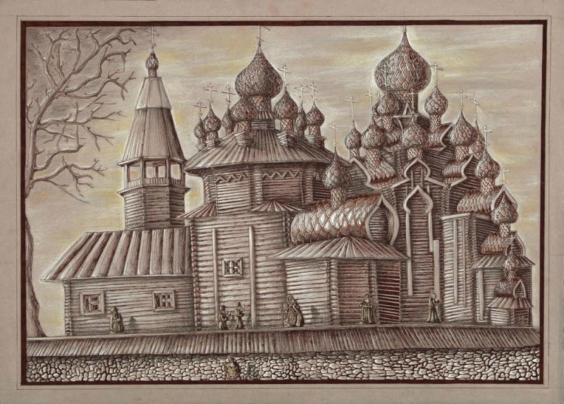 Преображенская Церковь погоста Кижи карельская зарисовка