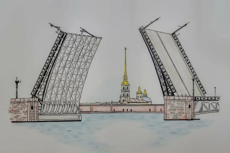 Дворцовский мост в Санкт Петербурге рисунок