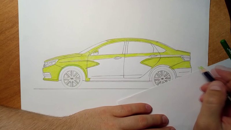 Рисунок машины Веста карандашом
