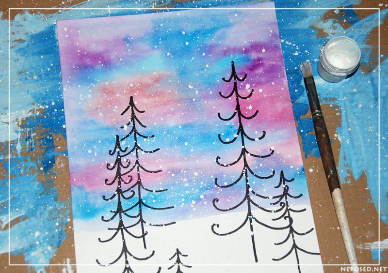 зимние рисунки красками