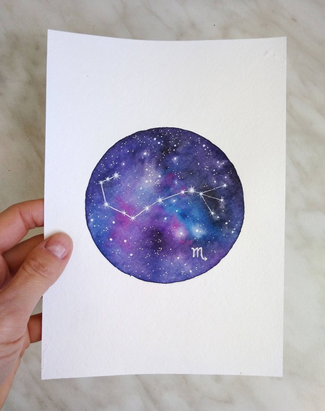 Космос рисунок акварелью