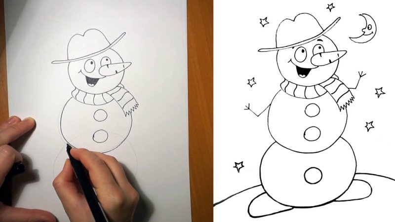 Рисунок снеговика для срисовки