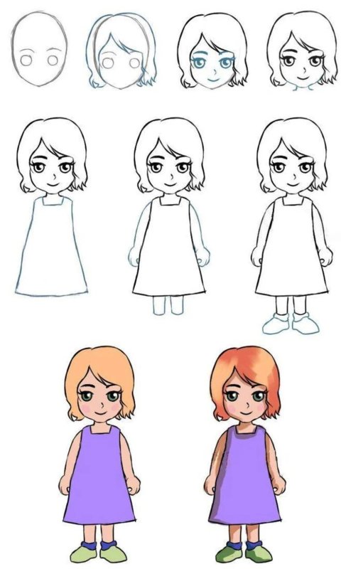 Рисунки для девочек пошагово