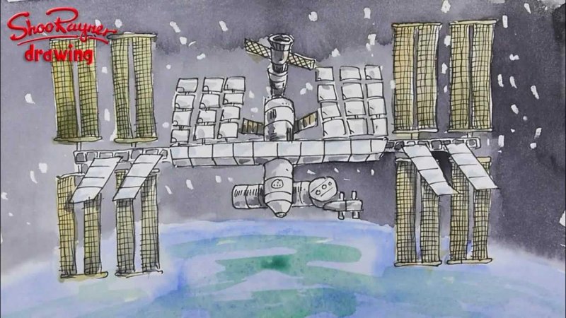 Космическая станция рисунок