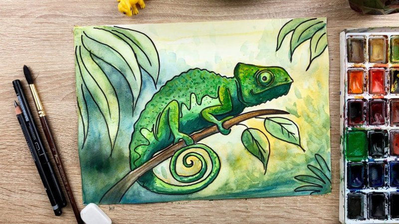 рисунок хамелеона для детей