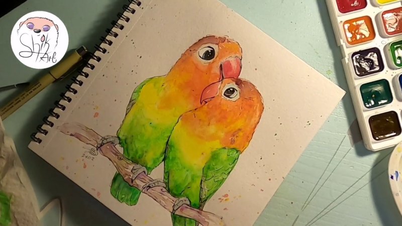 Скетчинг маркерами попугай