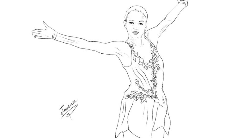 Раскраска фигуристка Саша Трусова