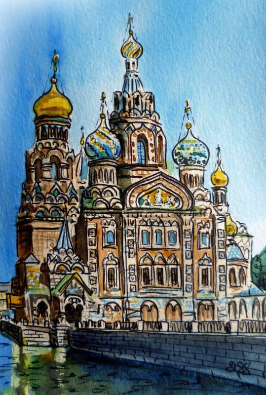 Нарисовать храм Спаса на крови в Санкт-Петербурге
