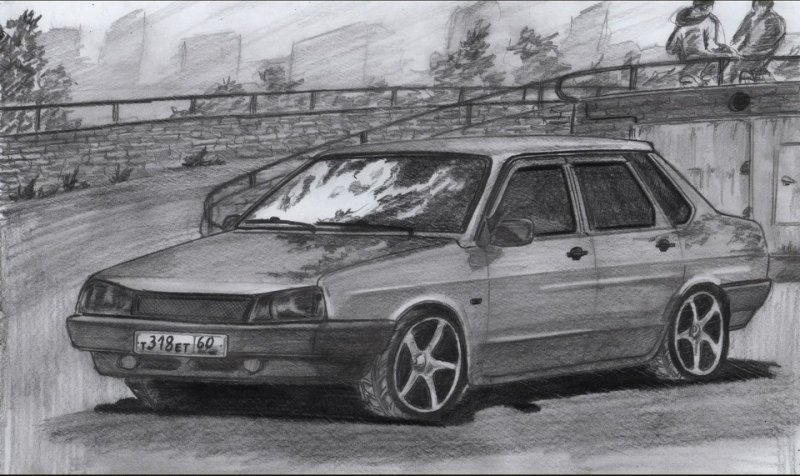 ВАЗ 21099 рисунок карандашом