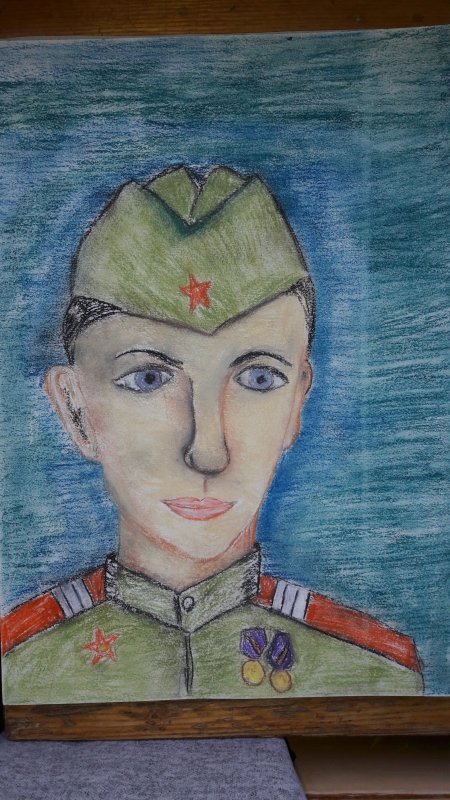 Портреты военных цветным карандашом