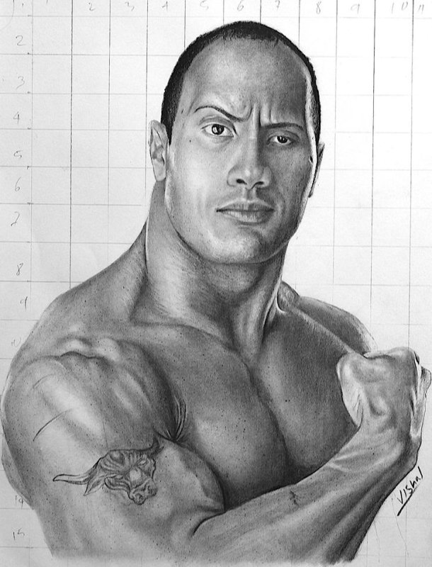 Дуэйн Джонсон рисунок карандашом