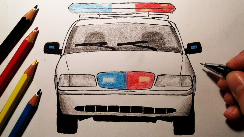 полицейская машина рисунок карандашом