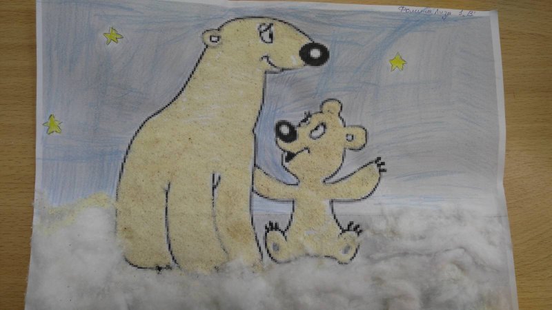 Пластилинография белый медведь и Северное сияние