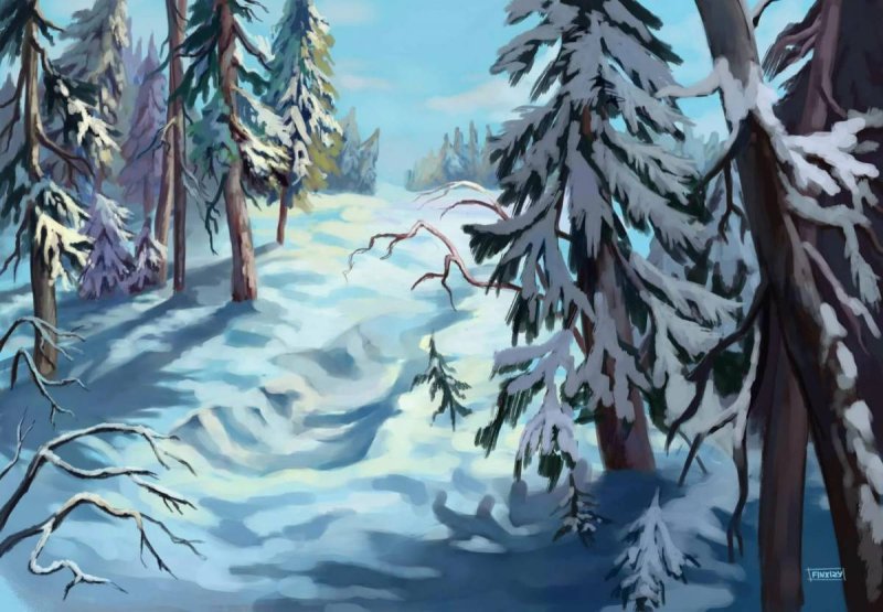 зимний лес рисунки