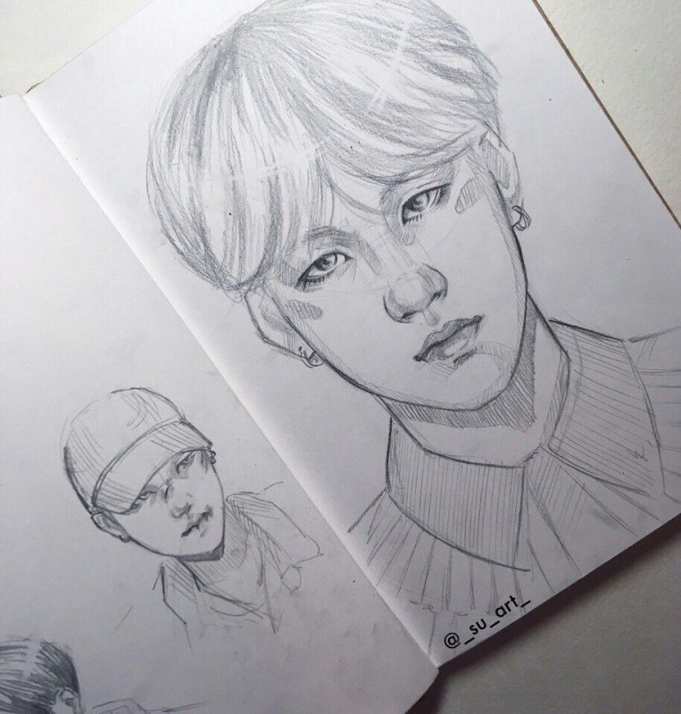 Портрет Юнги из БТС карандашом