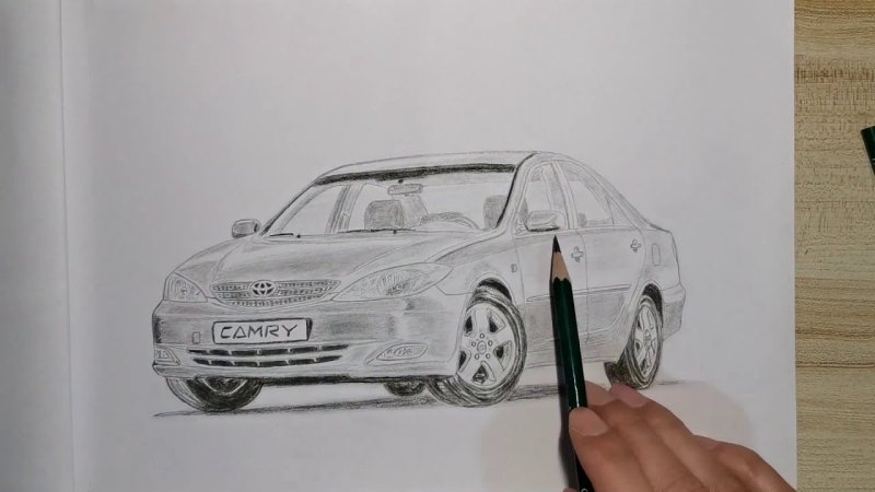 Тойота Камри рисунок карандашом