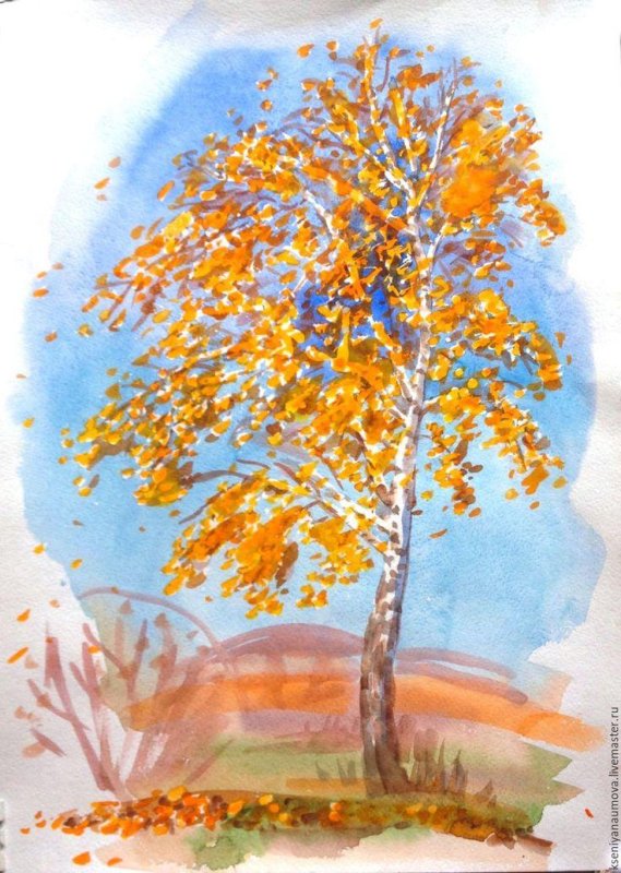 Рисование береза осенью