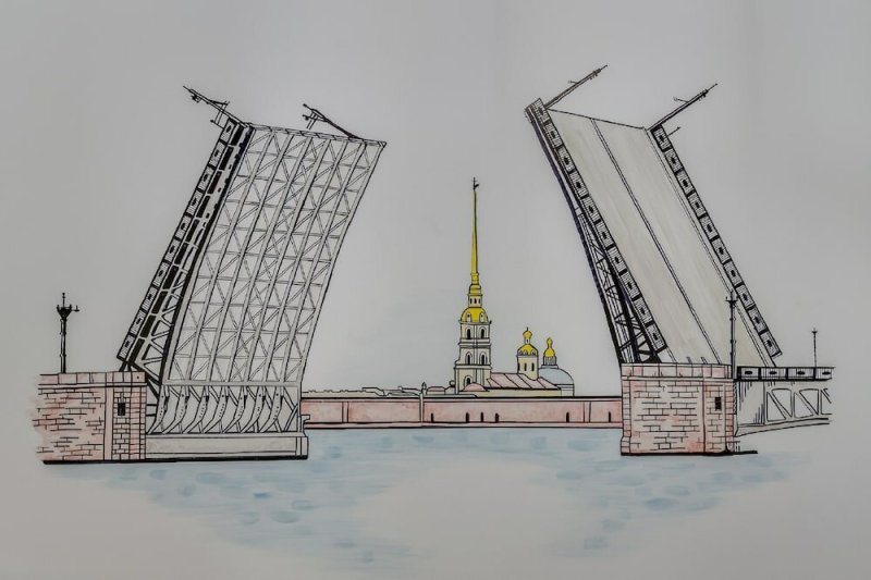 Рисование моста в Санкт Петербурге