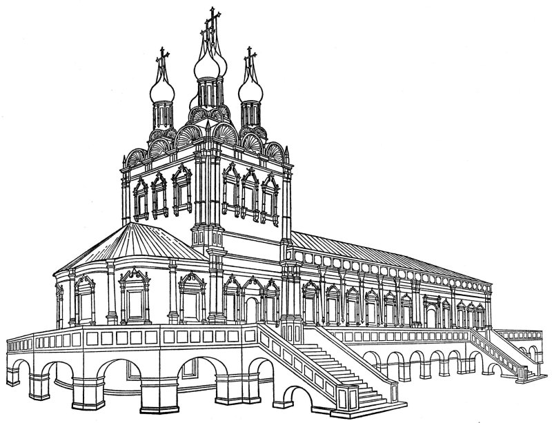 Храм Покрова в Филях нарышкинское Барокко раскраска