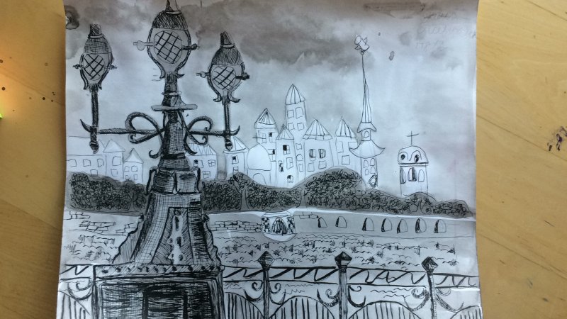 рисунок детский петербург при свете фонарей