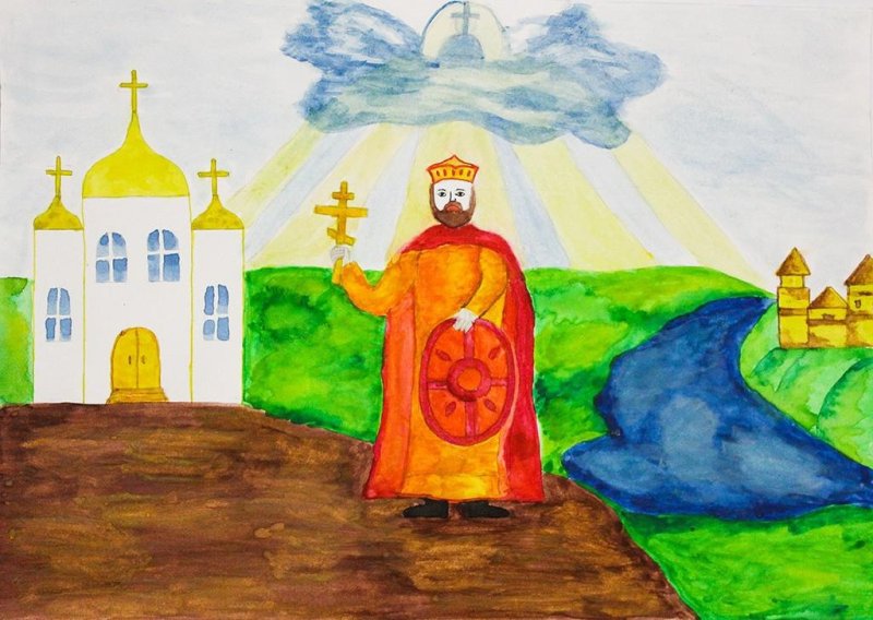 детские рисунки князь владимир крещение руси