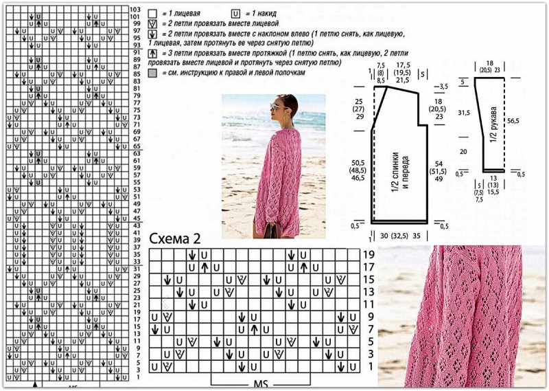 Узоры спицами со схемами для кардигана из тонкой пряжи