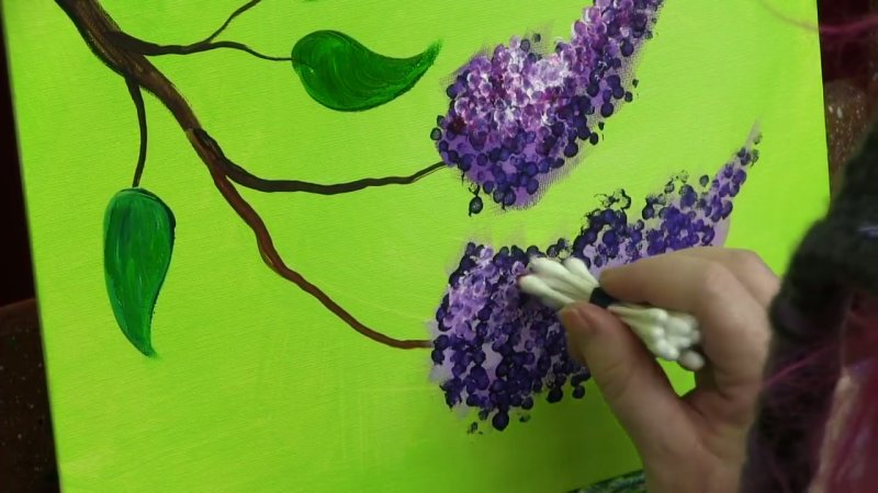 Ветка сирени ватными палочками