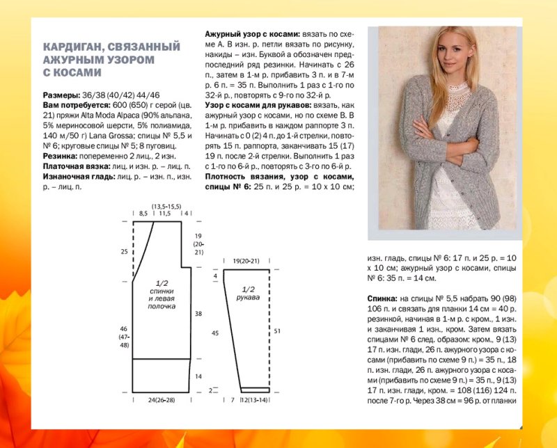 Кардиган спицами 44 размер для женщин схемы и описание