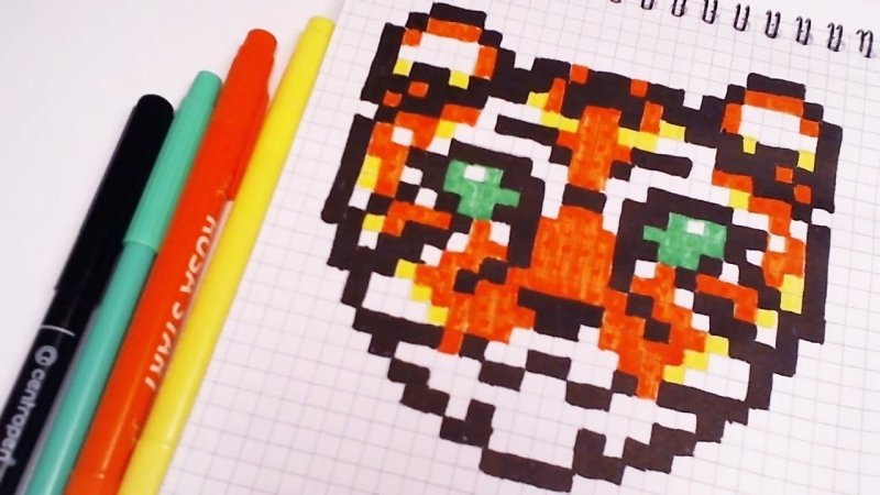 Рисунки по клеточкам тигр