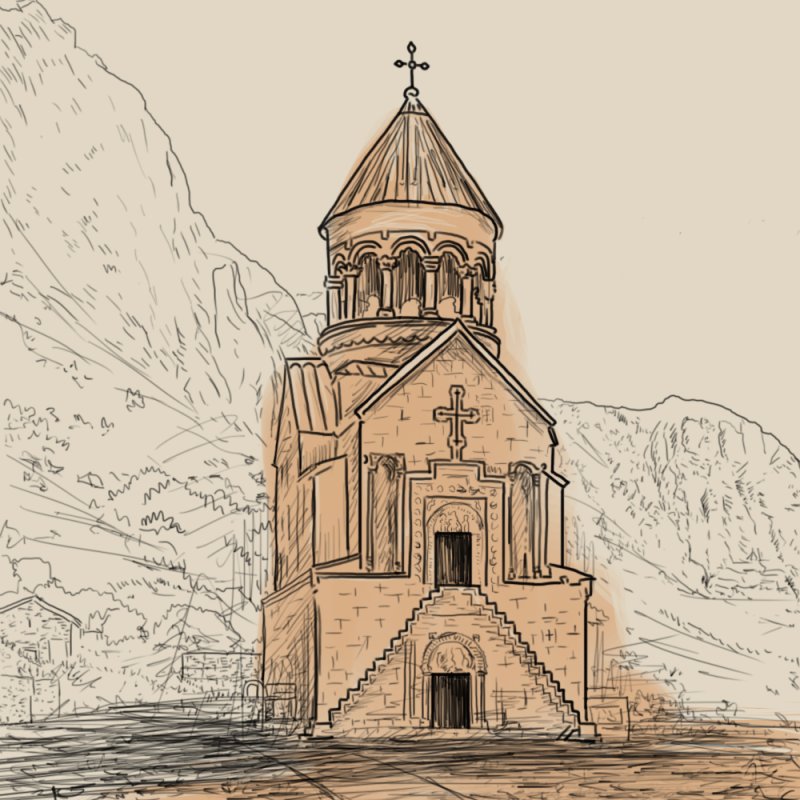 Монастырь Нораванк Армения рисунок